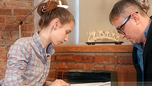 Cuddly college girl is tempted and banged by older mentor