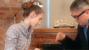 Cuddly college girl is tempted and banged by older mentor