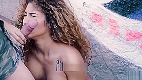 Curvy Latina bangs and blows soldier in public