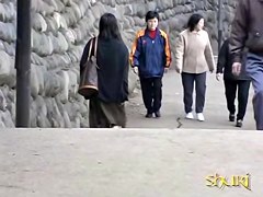 Curvy carefree bimbo getting caught of her guard during public sharking