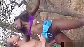 Cute African teen 18+ Gets Fucked In The Forest While Tied Up