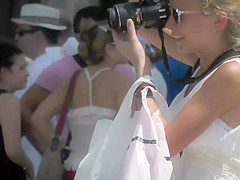 Cute girl in a white summer dress