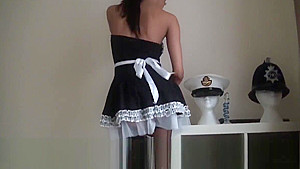 Dirty ebony maid slut Alyssa Divine sucks big cock deep throat clean making sticky mess on big tits