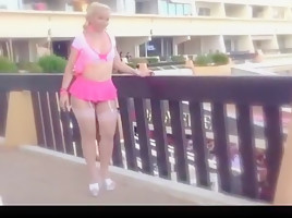 Divine lady walks with bare ass in ff stockings 
