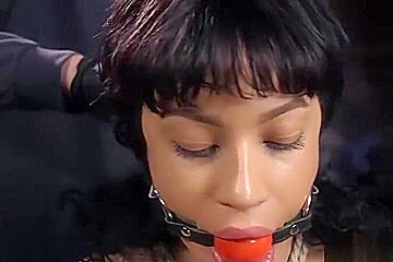 Ebony slave newbie whipped in bondage