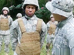 Ebony soldier fucked outdoors after sucking