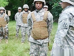 Ebony soldier fucked outdoors after sucking