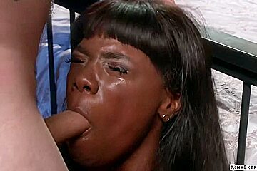Employee fucks ebony boss in bondage