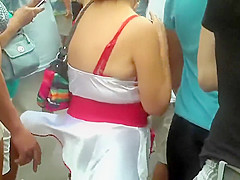 Following the hot old lady and her sexy skirt