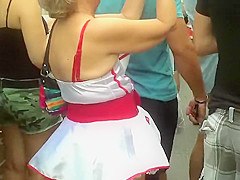 Following the hot old lady and her sexy skirt