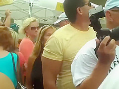 Following the hot old lady and her sexy skirt