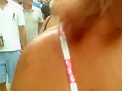 Following the hot old lady and her sexy skirt