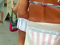 Following the hot old lady and her sexy skirt