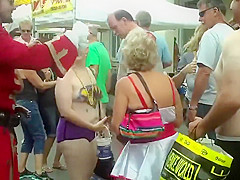 Following the hot old lady and her sexy skirt