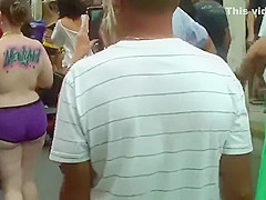 Following the hot old lady and her sexy skirt