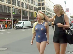 Full-breasted Petite Blond Gangbang In Public