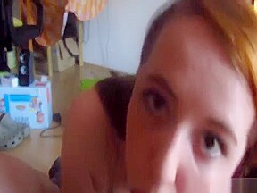 GF sucks me off at home ends with messy facial