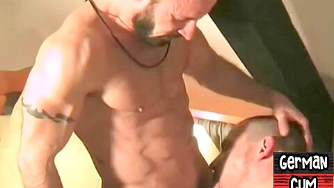 German amateur gay bareback fucked by DILF in 3some