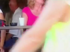 German ladies at the bar show their shaved cunts