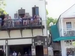 German ladies at the bar show their shaved cunts