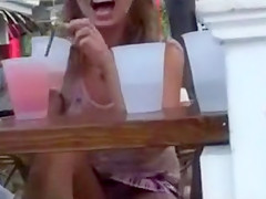 German ladies at the bar show their shaved cunts