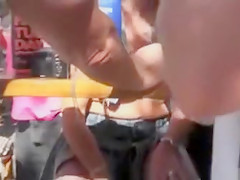 German ladies at the bar show their shaved cunts