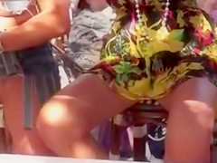 German ladies at the bar show their shaved cunts