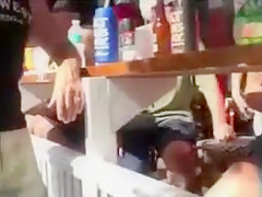 German ladies at the bar show their shaved cunts