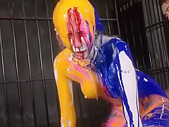 Girl fucked in multicolored paint
