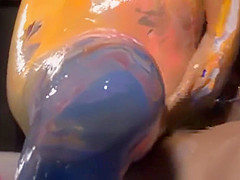 Girl fucked in multicolored paint
