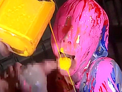 Girl fucked in multicolored paint
