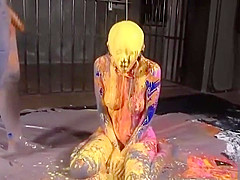 Girl fucked in multicolored paint