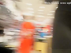 Girl with nice ass in clothes store