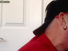Gloryhole DILF sucking cock at home in homemade closeup