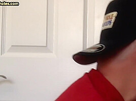 Gloryhole DILF sucking cock at home in homemade closeup