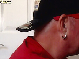 Gloryhole DILF sucking cock at home in homemade closeup