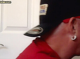 Gloryhole DILF sucking cock at home in homemade closeup