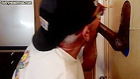 Gloryhole DILF sucks Black cock be4 fucked by white in sling