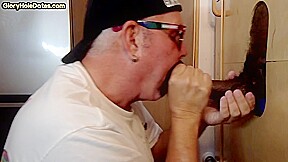 Gloryhole DILF sucks Black cock be4 fucked by white in sling