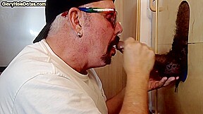Gloryhole DILF sucks Black cock be4 fucked by white in sling