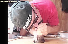 Gloryhole DILF sucks and jerks POV in interracial duo