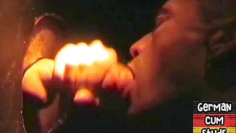 Gloryhole German stud sucks cock 4 facial in amateur closeup
