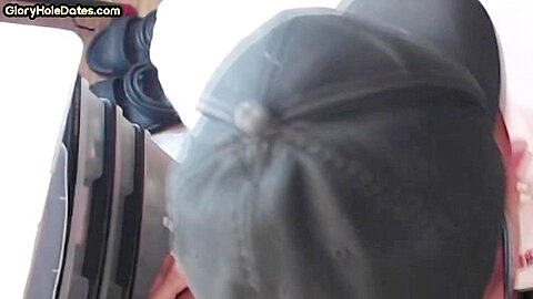Gloryhole dude shows sucking skills while jerking cock
