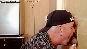 Gloryhole gaydaddy blowing dick before tugjob for cum