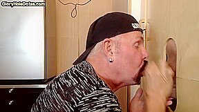 Gloryhole gaydaddy blowing dick before tugjob for cum