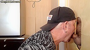 Gloryhole gaydaddy blowing dick before tugjob for cum