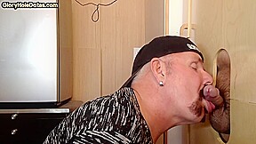 Gloryhole gaydaddy blowing dick before tugjob for cum