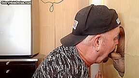 Gloryhole gaydaddy blowing dick before tugjob for cum
