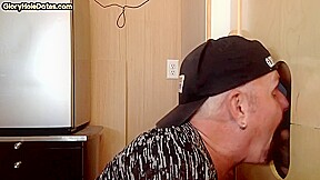 Gloryhole gaydaddy blowing dick before tugjob for cum