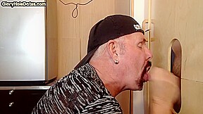Gloryhole gaydaddy blowing dick before tugjob for cum